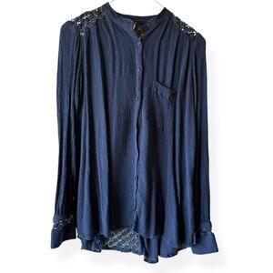 Free People The Best Shirt Navy Open Back Button-Down XS